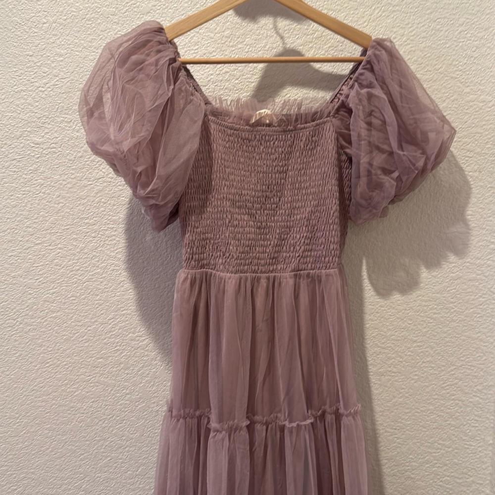 Mauve/purple chiffon puff sleeve dress